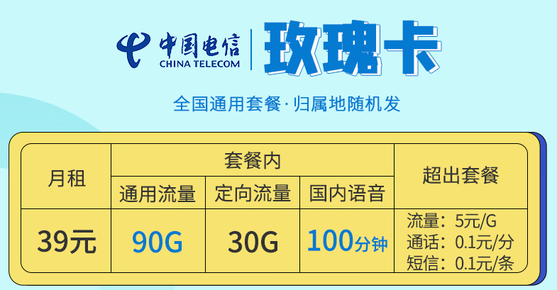 電信玫瑰卡 全國通用長期套餐20年不變流量+語音版更多低至9元手機(jī)上網(wǎng)卡