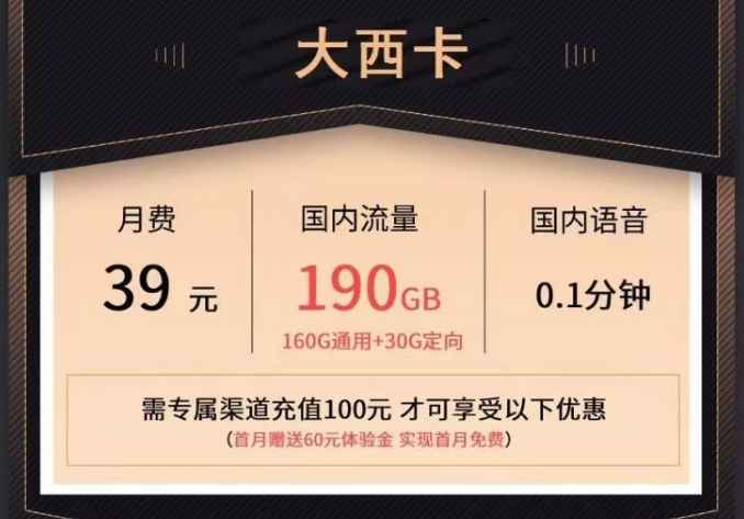 電信大流量套餐有沒有實惠的？電信大西卡39元190G+19元110G流量卡|首月0元用